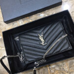 Saint Laurent Envelope Chain Wallet In Grain De Poudre Embossed Leather Black